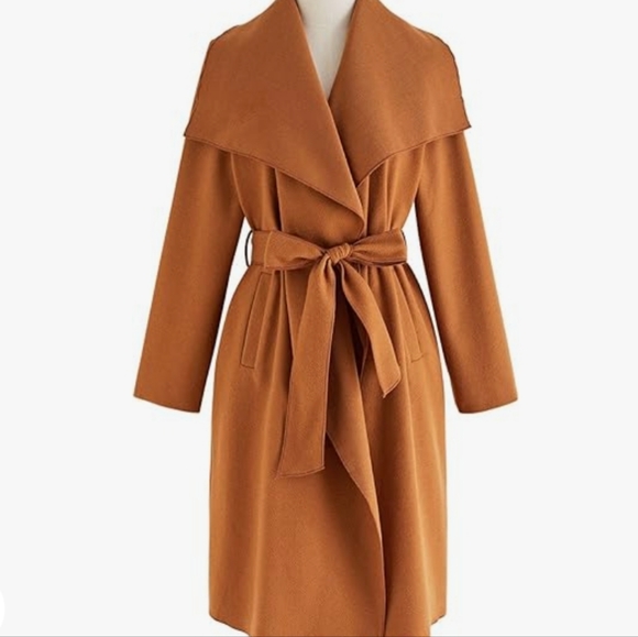 Chicwish Jackets & Blazers - Chicwish Wide Lapel Open Front Long Sleeve Lightweight Polyester Belted Coat